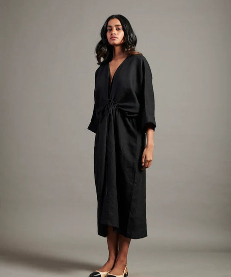 Linen Gathered Kaftan Dress