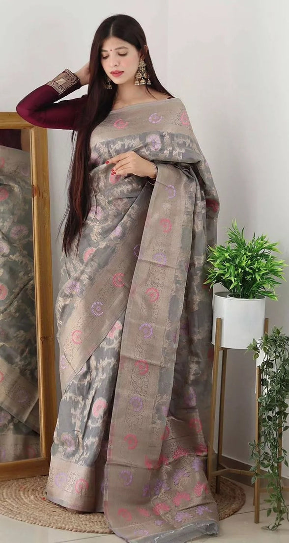 Soft Organza Jacquard Saree,Function Wedding Sari With Blouse