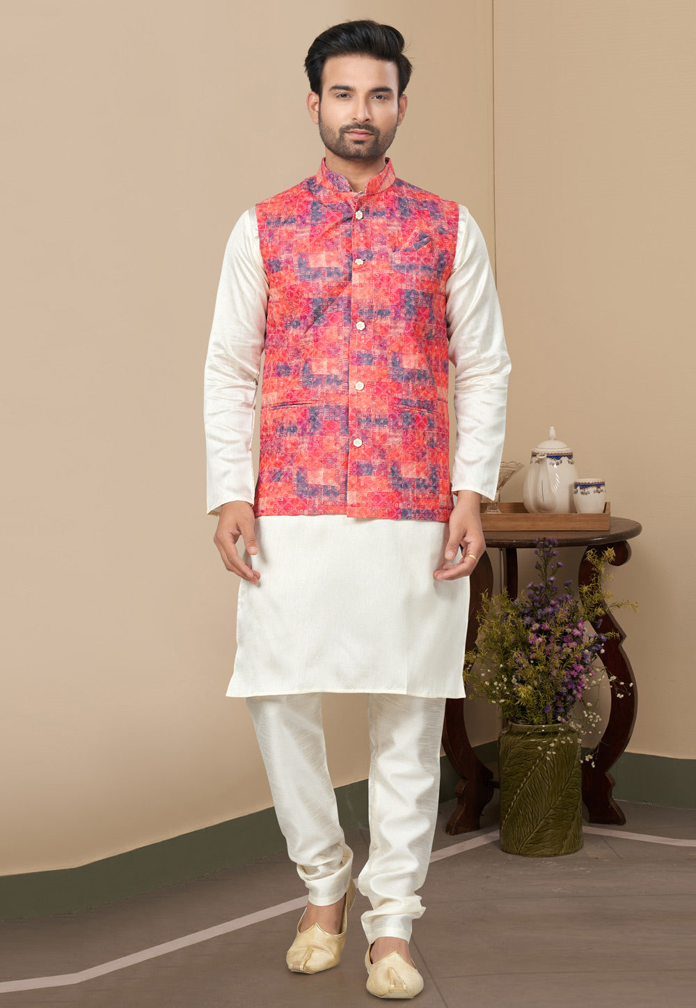 Mastani Silk Kurta Pajama With Heavy Cotton Koti Set