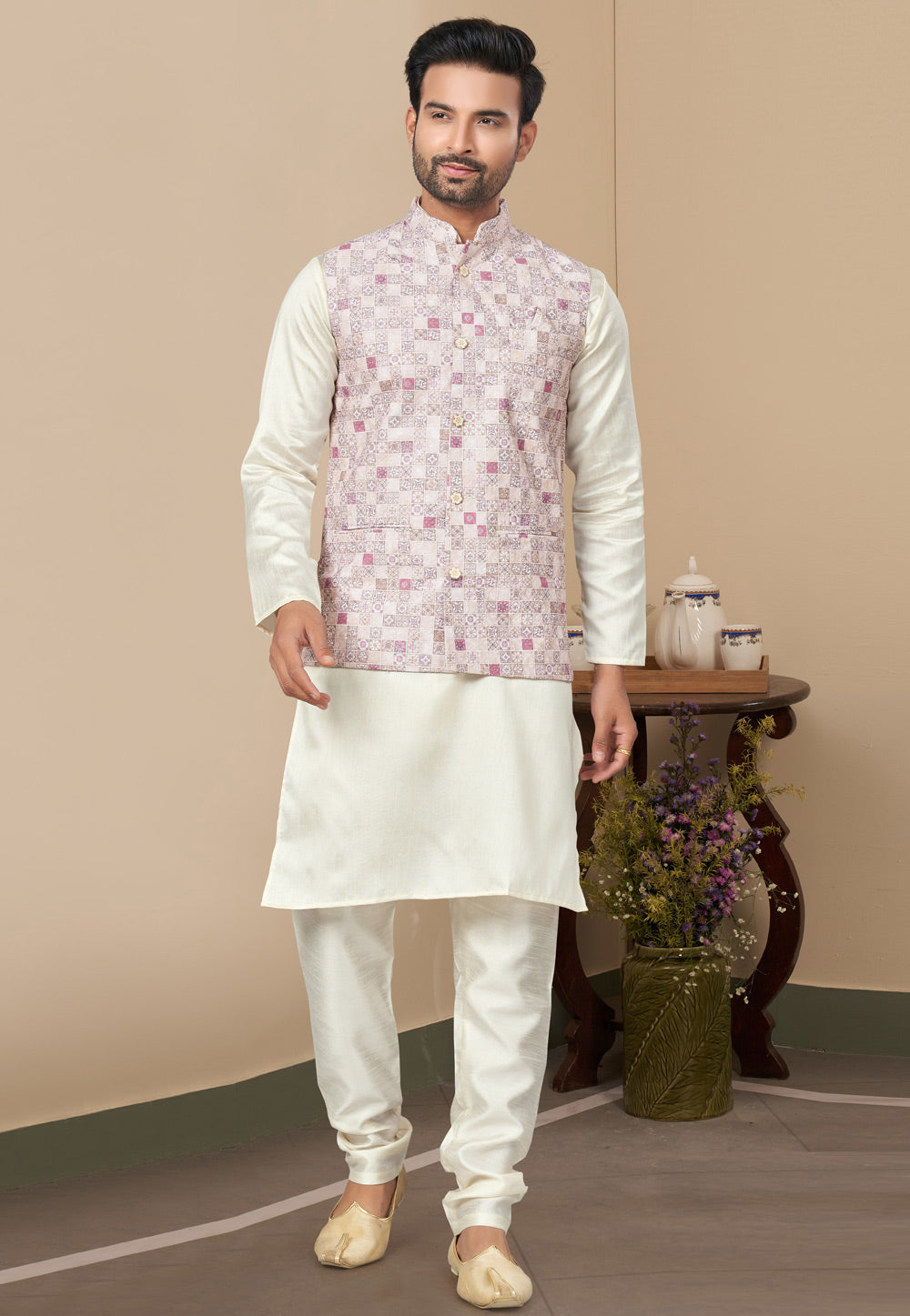 Mastani Silk Kurta Pajama With Heavy Cotton Koti Set