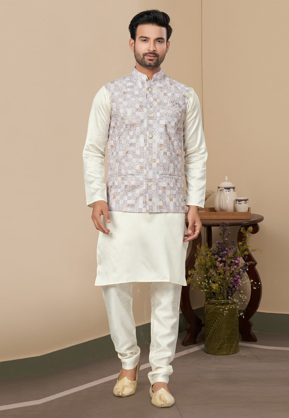 Mastani Silk Kurta Pajama With Heavy Cotton Koti Set