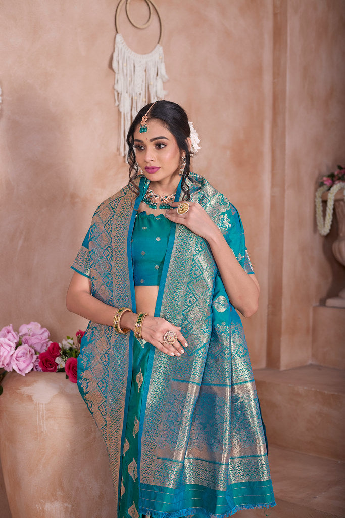 Traditional Soft Silk With Banarasi Jari Work Saree With Blouse