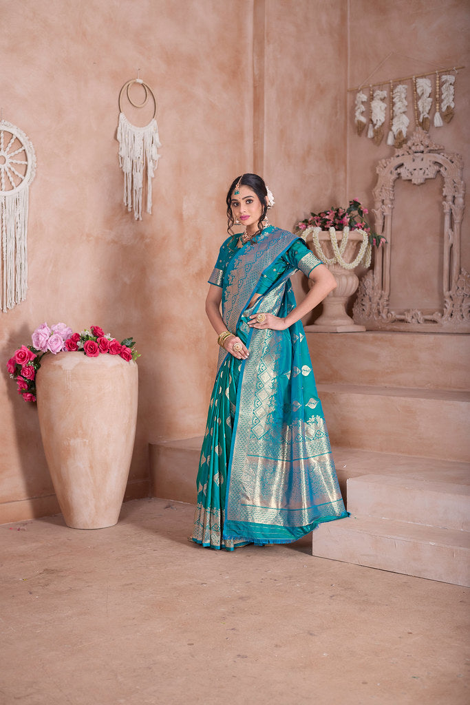 Traditional Soft Silk With Banarasi Jari Work Saree With Blouse