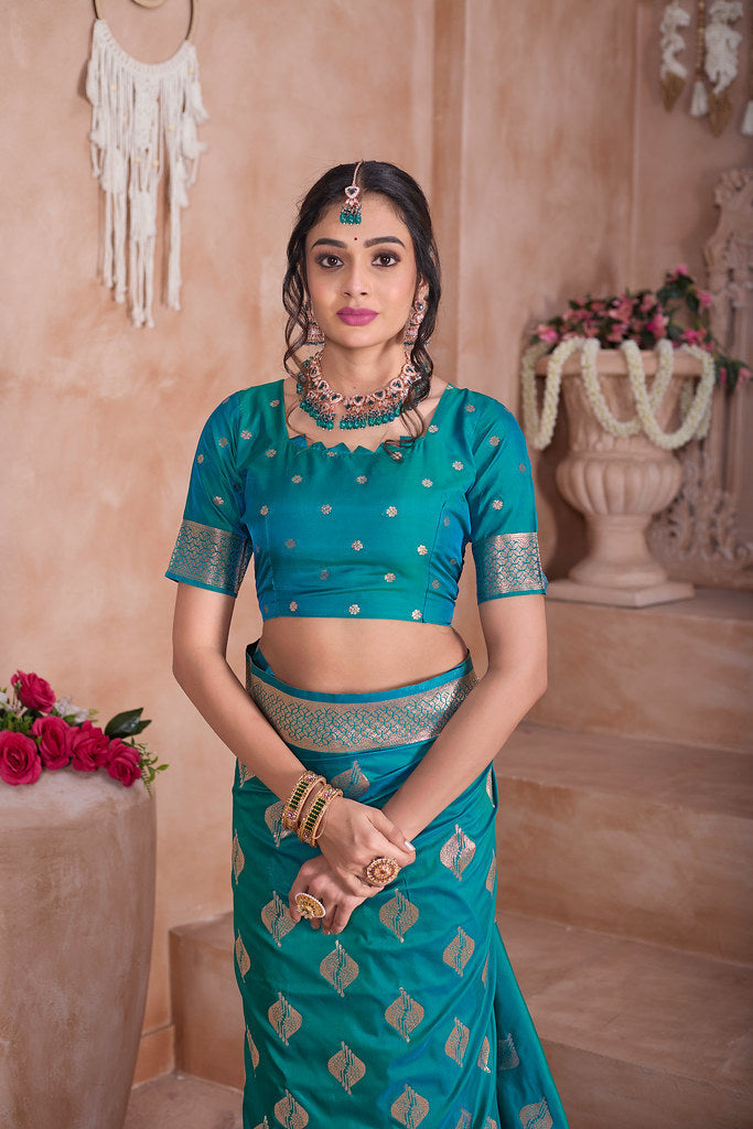 Traditional Soft Silk With Banarasi Jari Work Saree With Blouse