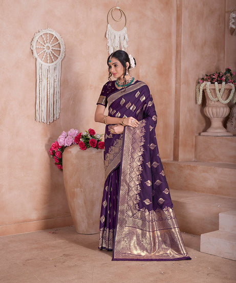 Traditional Soft Silk With Banarasi Jari Work Saree With Blouse