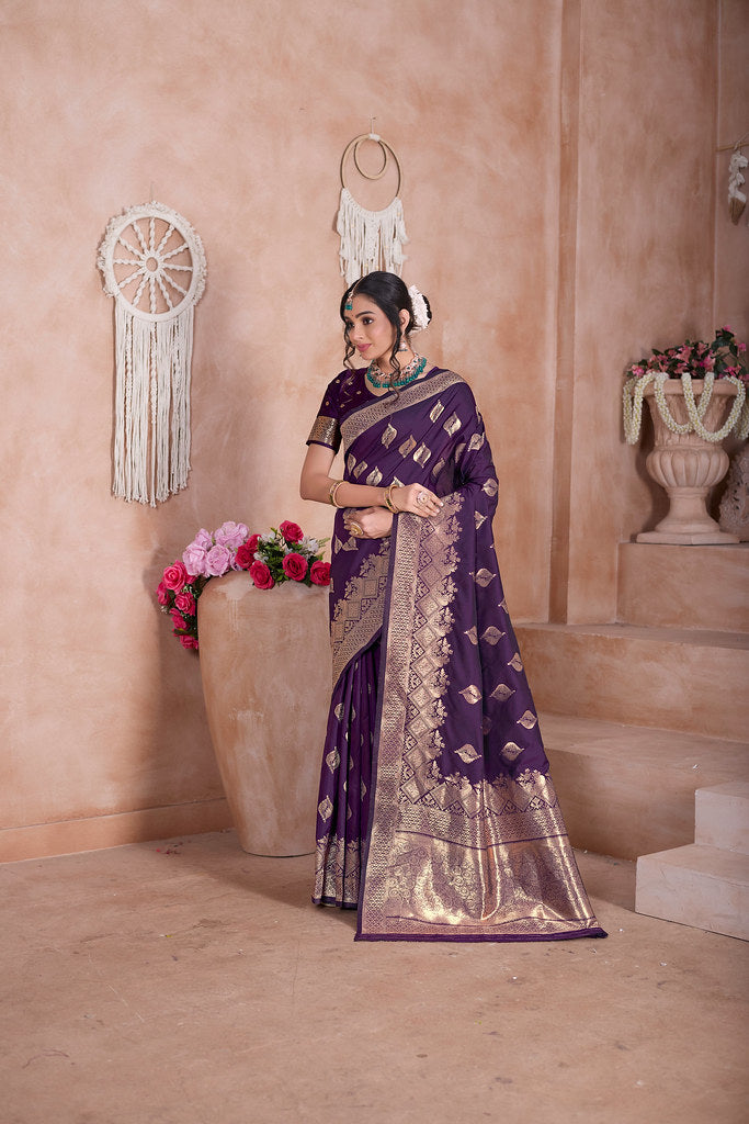 Traditional Soft Silk With Banarasi Jari Work Saree With Blouse
