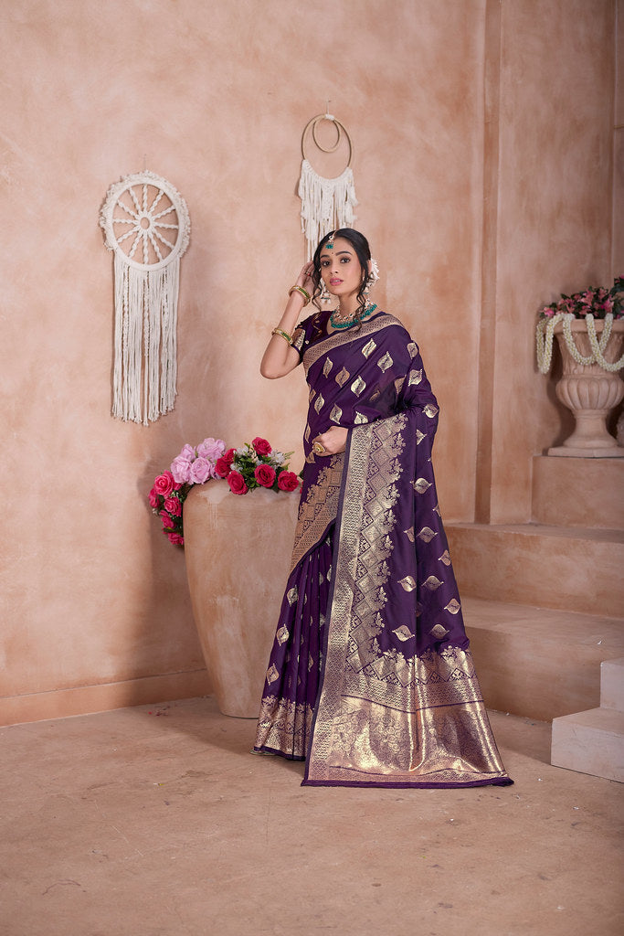 Traditional Soft Silk With Banarasi Jari Work Saree With Blouse