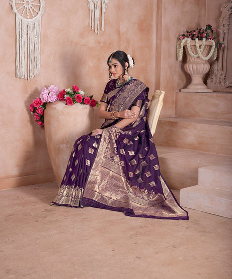 Traditional Soft Silk With Banarasi Jari Work Saree With Blouse