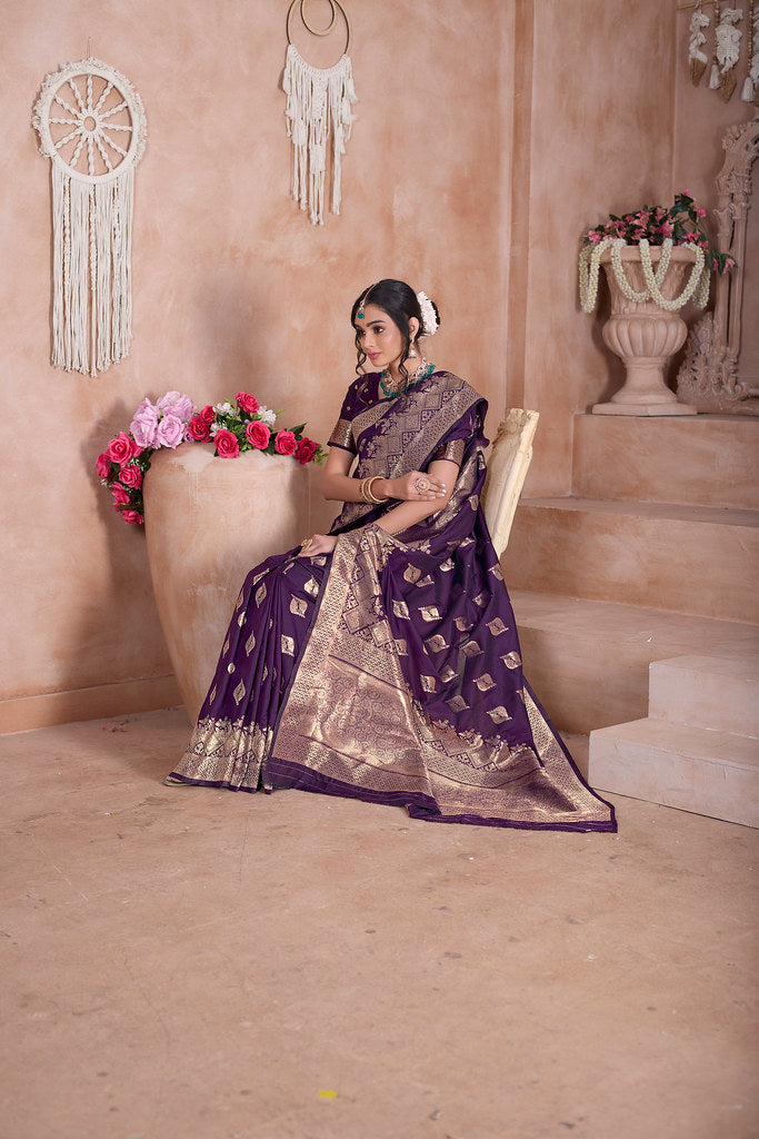 Traditional Soft Silk With Banarasi Jari Work Saree With Blouse
