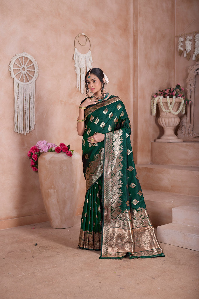 Traditional Soft Silk With Banarasi Jari Work Saree With Blouse