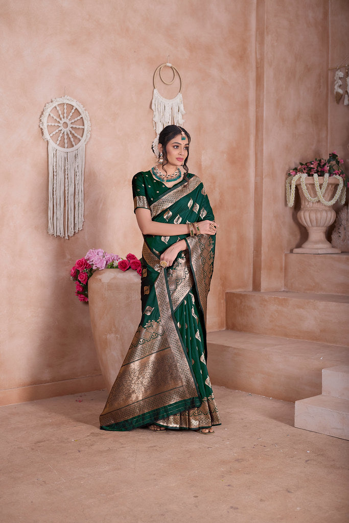 Traditional Soft Silk With Banarasi Jari Work Saree With Blouse