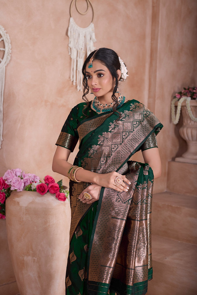 Traditional Soft Silk With Banarasi Jari Work Saree With Blouse