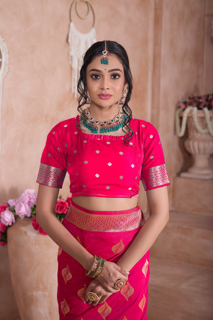 Traditional Soft Silk With Banarasi Jari Work Saree With Blouse