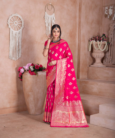 Traditional Soft Silk With Banarasi Jari Work Saree With Blouse