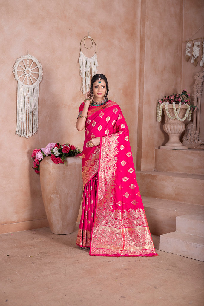 Traditional Soft Silk With Banarasi Jari Work Saree With Blouse
