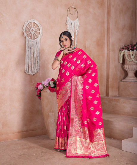 Traditional Soft Silk With Banarasi Jari Work Saree With Blouse