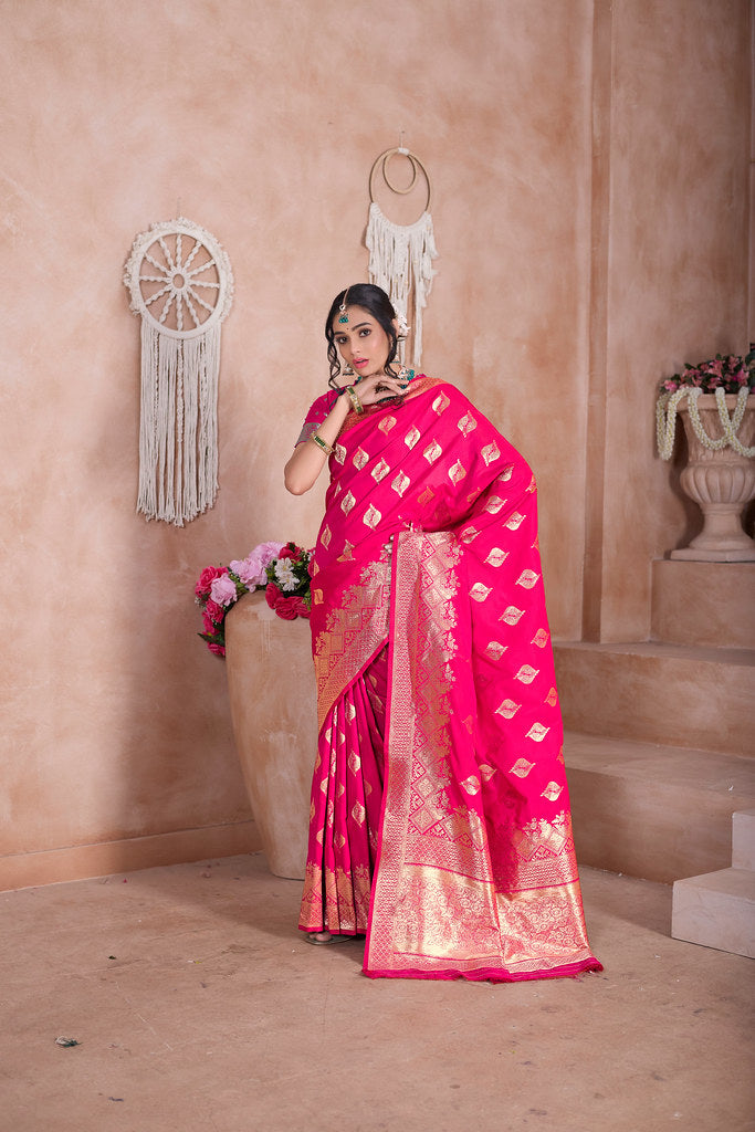 Traditional Soft Silk With Banarasi Jari Work Saree With Blouse