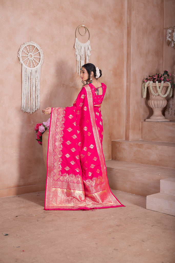 Traditional Soft Silk With Banarasi Jari Work Saree With Blouse