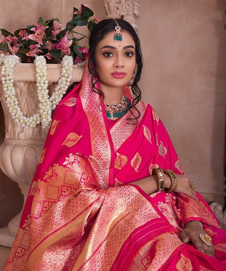 Traditional Soft Silk With Banarasi Jari Work Saree With Blouse