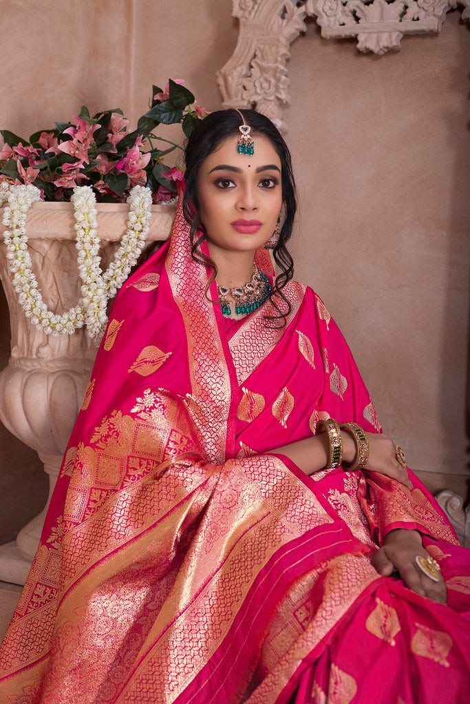 Traditional Soft Silk With Banarasi Jari Work Saree With Blouse