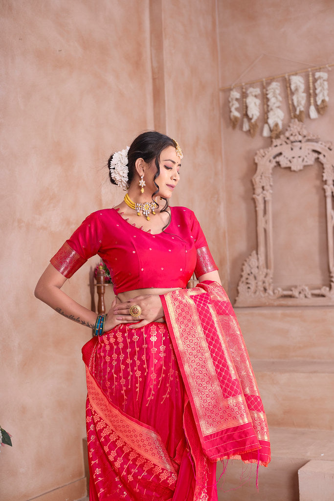 Traditional Soft Silk With Banarasi Jari Work Saree With Blouse
