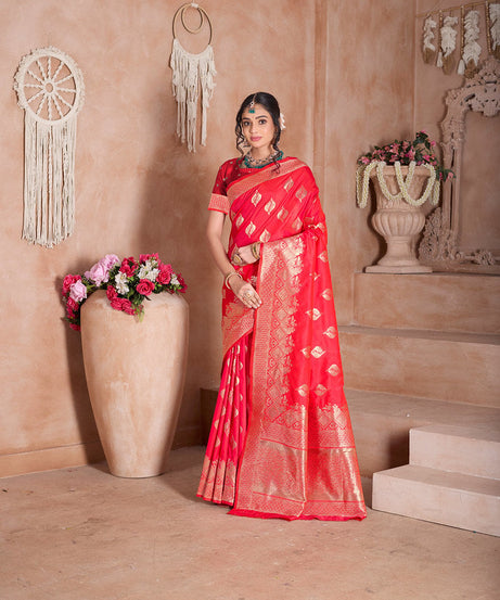 Traditional Soft Silk With Banarasi Jari Work Saree With Blouse