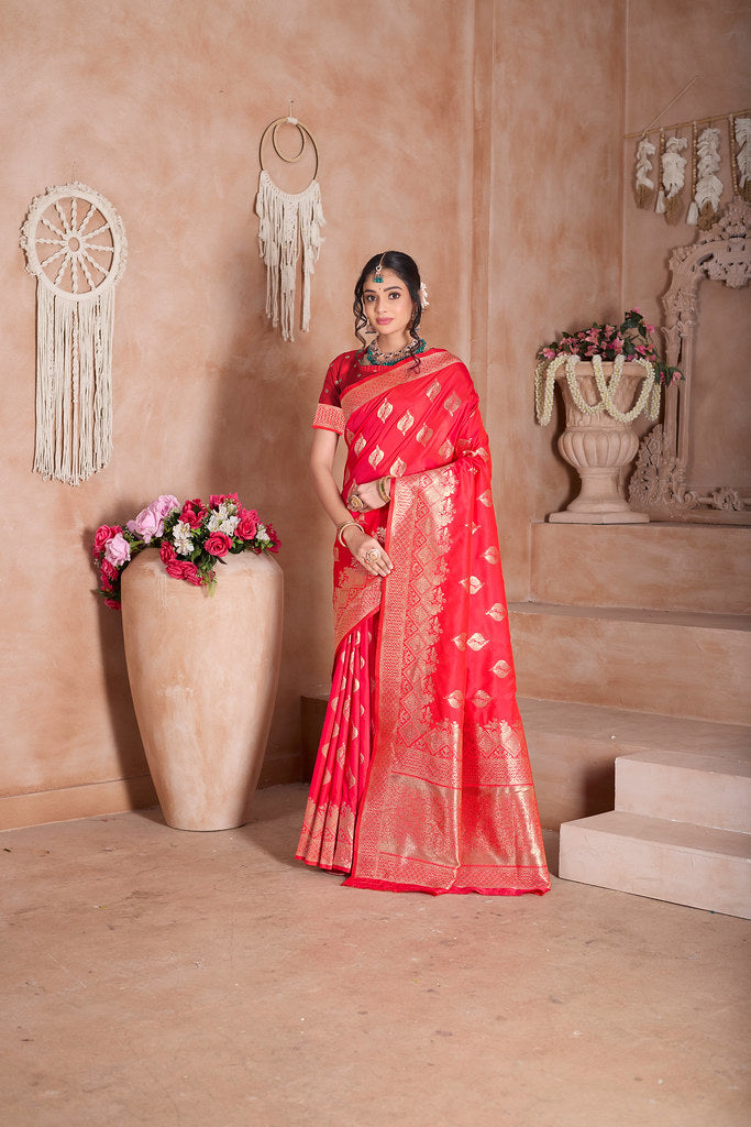 Traditional Soft Silk With Banarasi Jari Work Saree With Blouse