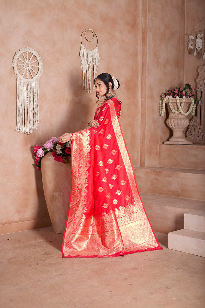 Traditional Soft Silk With Banarasi Jari Work Saree With Blouse