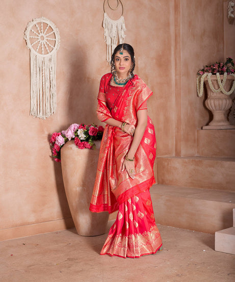 Traditional Soft Silk With Banarasi Jari Work Saree With Blouse