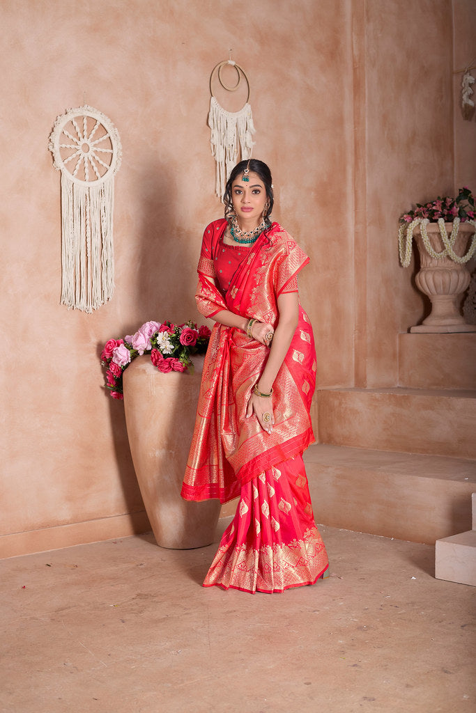 Traditional Soft Silk With Banarasi Jari Work Saree With Blouse