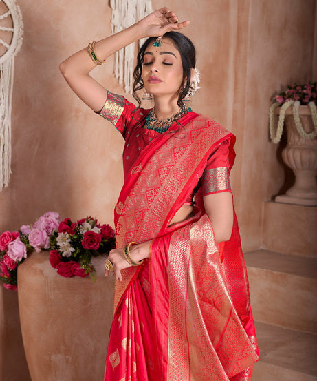 Traditional Soft Silk With Banarasi Jari Work Saree With Blouse
