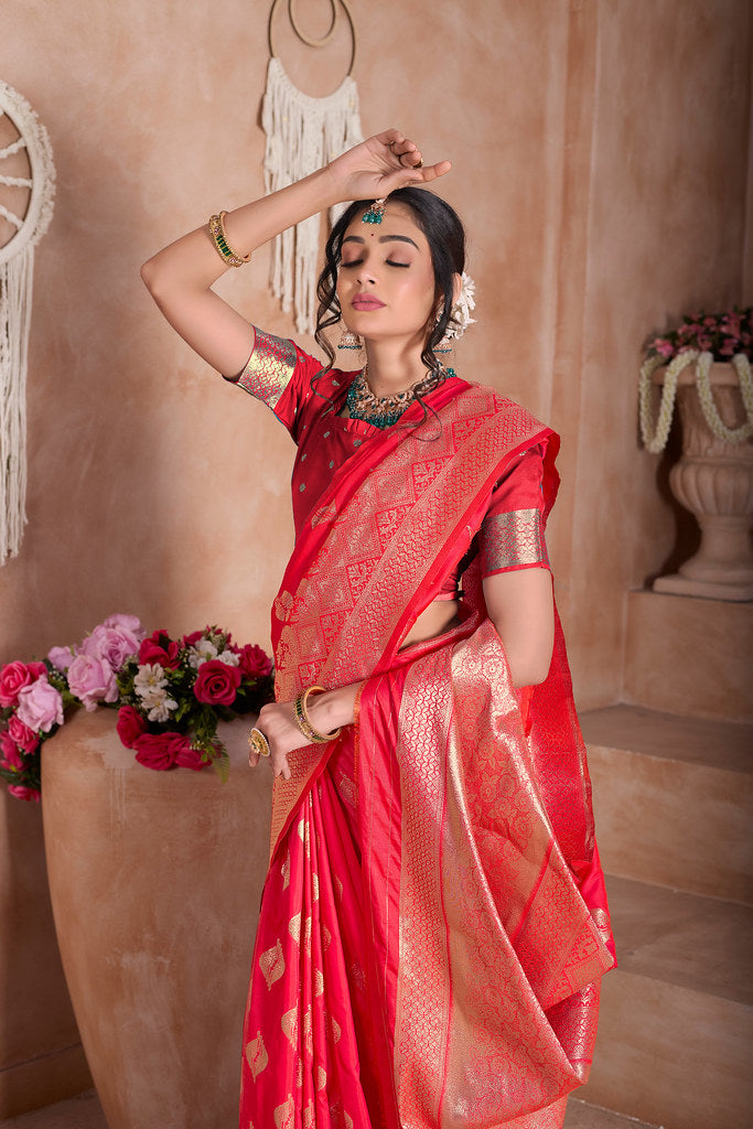 Traditional Soft Silk With Banarasi Jari Work Saree With Blouse