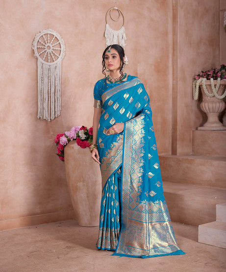 Traditional Soft Silk With Banarasi Jari Work Saree With Blouse