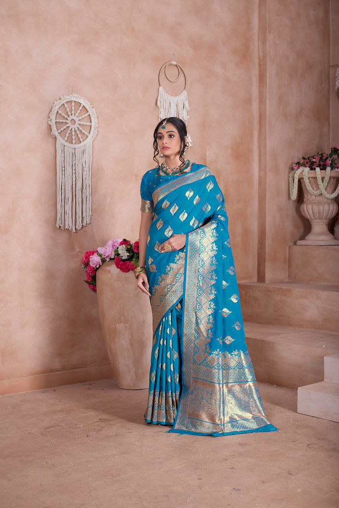 Traditional Soft Silk With Banarasi Jari Work Saree With Blouse