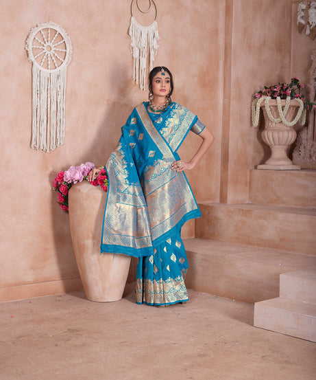Traditional Soft Silk With Banarasi Jari Work Saree With Blouse