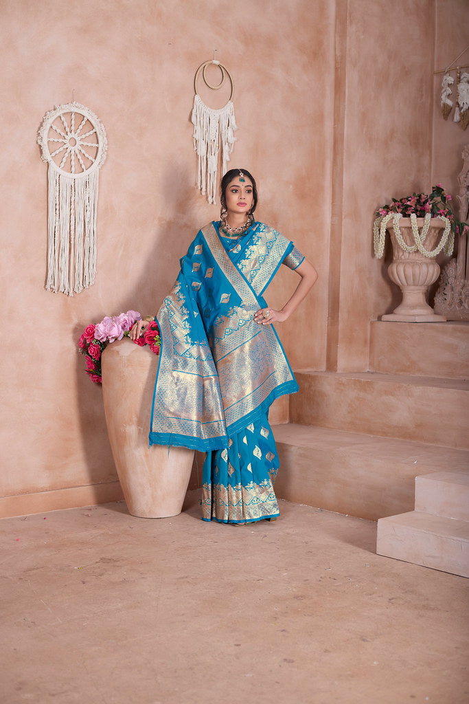 Traditional Soft Silk With Banarasi Jari Work Saree With Blouse