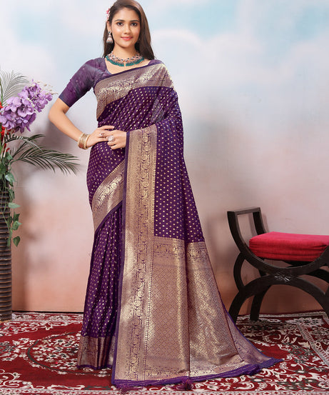 Traditional Soft Silk With Banarasi Jari Work Saree With Blouse