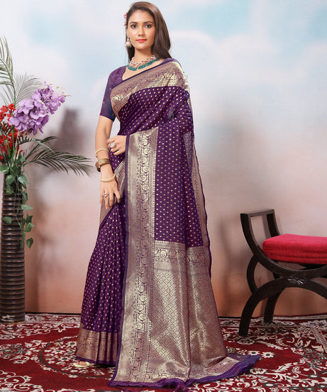Traditional Soft Silk With Banarasi Jari Work Saree With Blouse