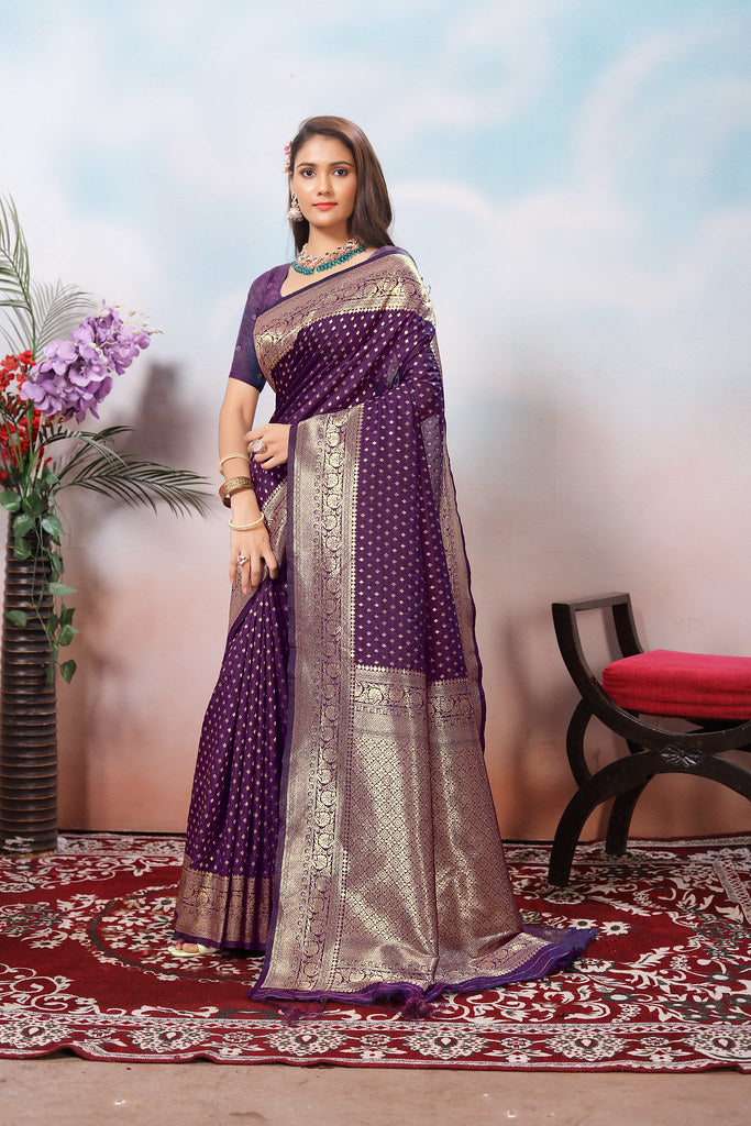 Traditional Soft Silk With Banarasi Jari Work Saree With Blouse