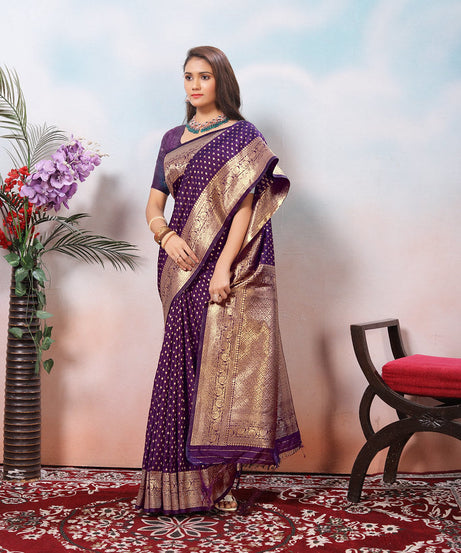 Traditional Soft Silk With Banarasi Jari Work Saree With Blouse