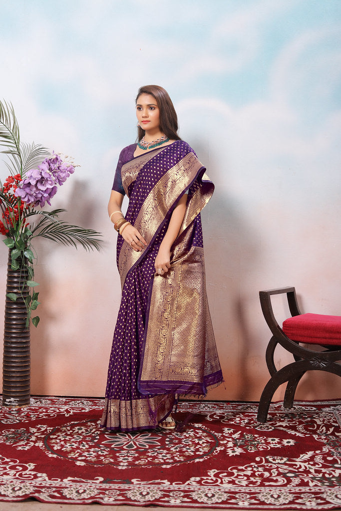 Traditional Soft Silk With Banarasi Jari Work Saree With Blouse