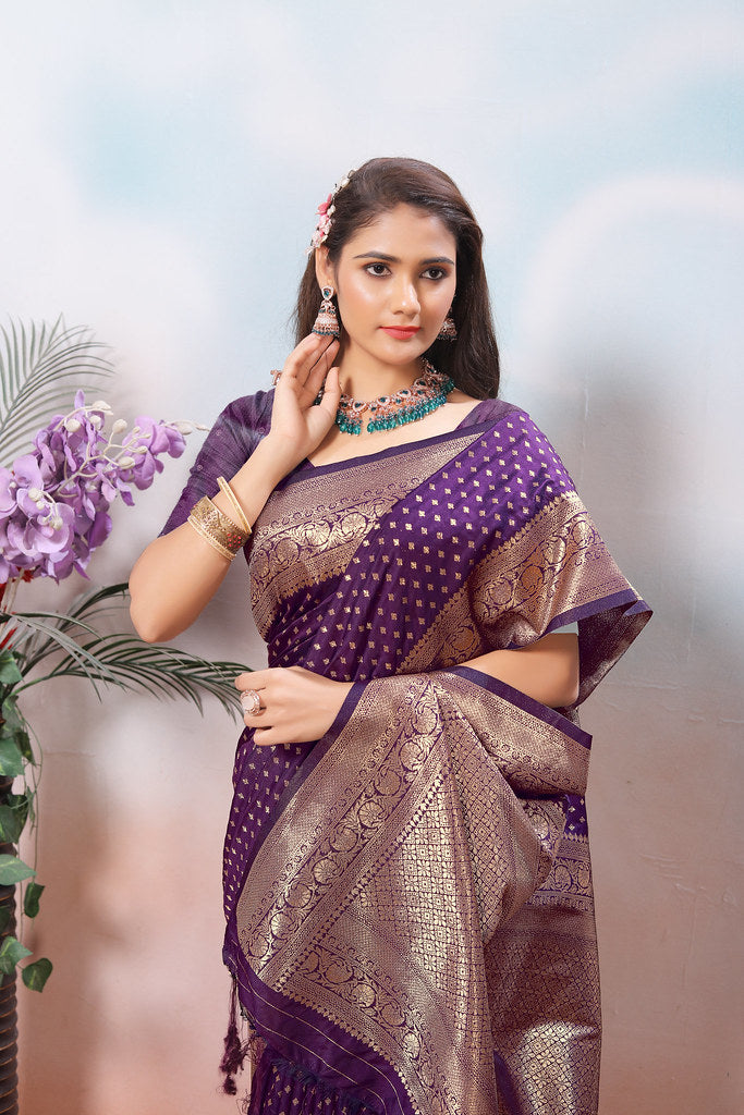 Traditional Soft Silk With Banarasi Jari Work Saree With Blouse