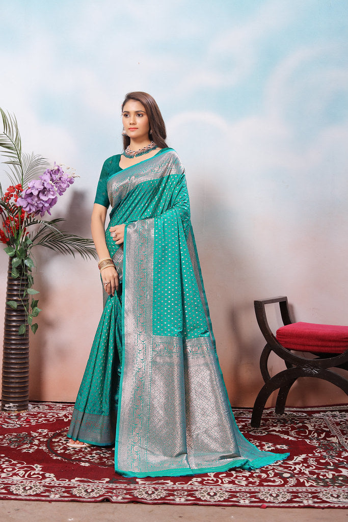 Traditional Soft Silk With Banarasi Jari Work Saree With Blouse