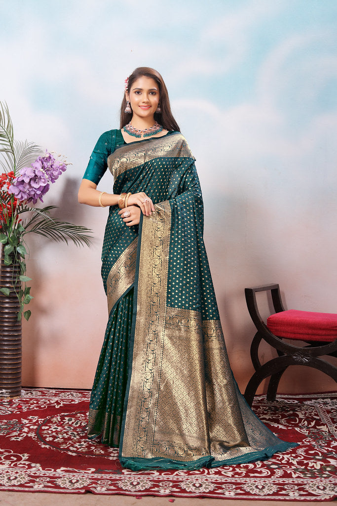Traditional Soft Silk With Banarasi Jari Work Saree With Blouse