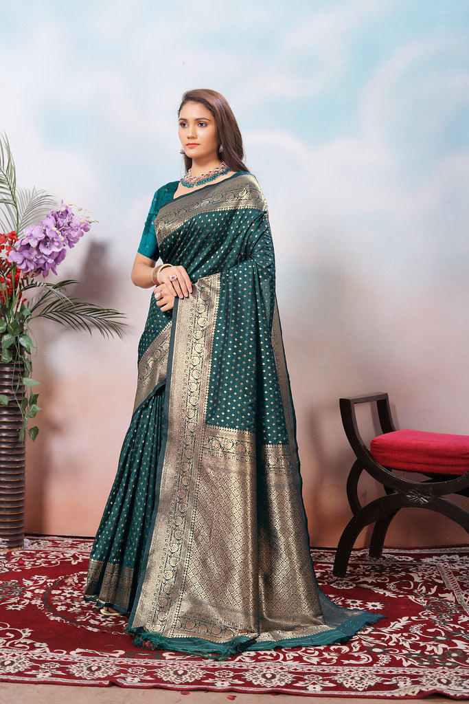 Traditional Soft Silk With Banarasi Jari Work Saree With Blouse