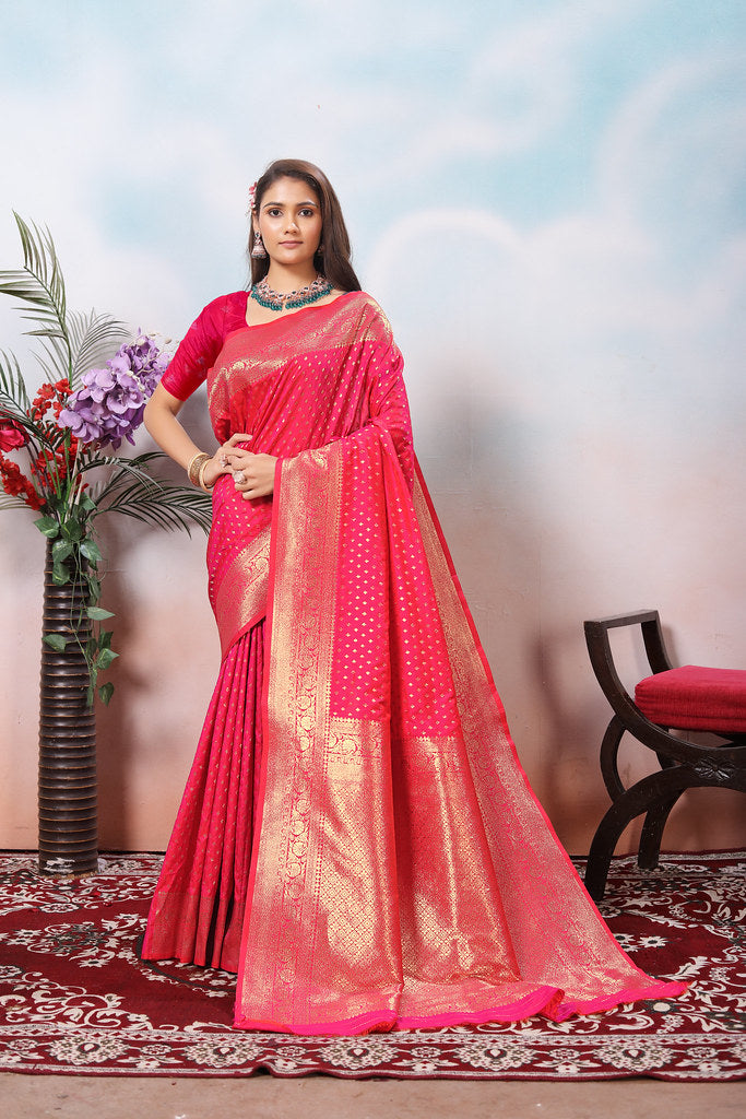 Traditional Soft Silk With Banarasi Jari Work Saree With Blouse