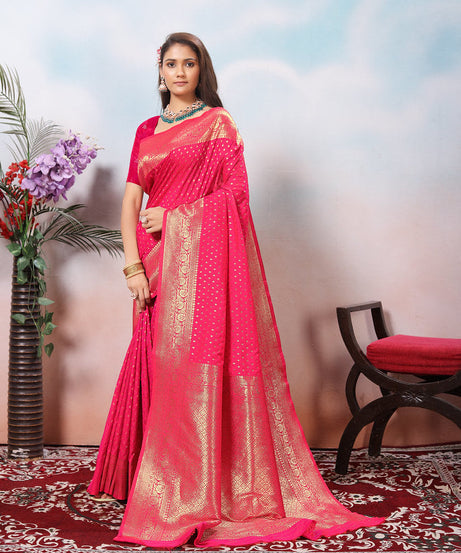 Traditional Soft Silk With Banarasi Jari Work Saree With Blouse