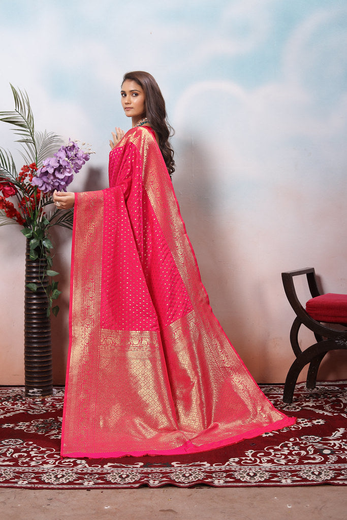 Traditional Soft Silk With Banarasi Jari Work Saree With Blouse