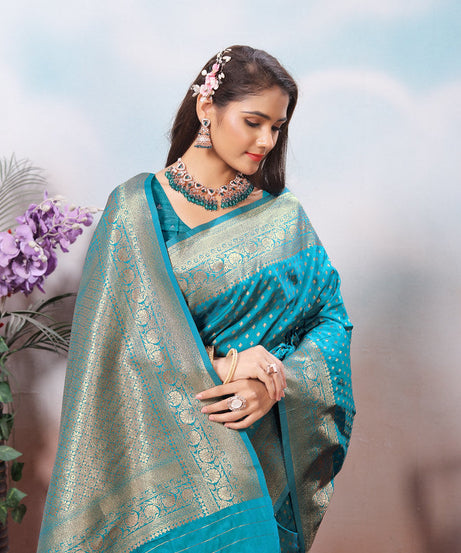 Traditional Soft Silk With Banarasi Jari Work Saree With Blouse