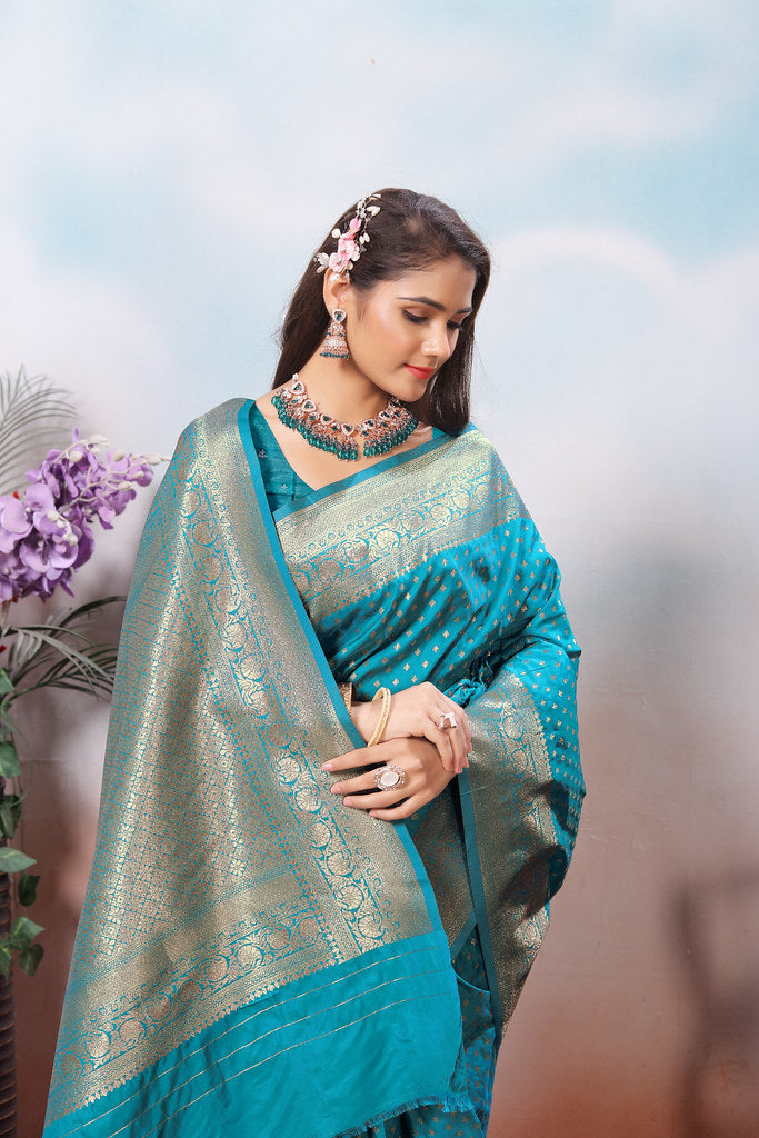Traditional Soft Silk With Banarasi Jari Work Saree With Blouse